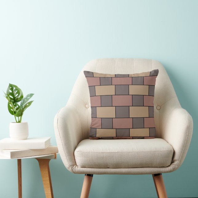 Gray Peach Pink Brick Wall Throw Pillow (Chair)