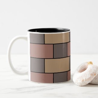 Gray Peach Pink Brick Wall Two-Tone Coffee Mug