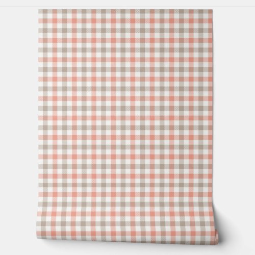 Gray Peach Pink Stripe Plaid Retro Style Wallpaper Wallpaper