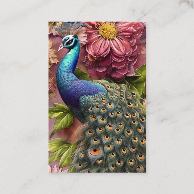Gray Peacock Art Watercolor Business Card (Front)