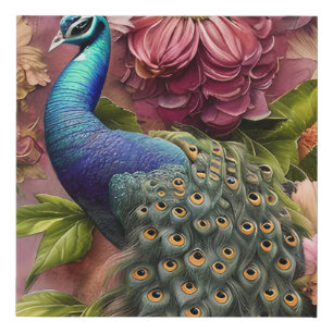 Gray Peacock Art Watercolor Faux Canvas Print