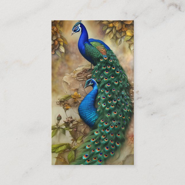 Gray Peacock Art Watercolor Painting Calling Card (Front)
