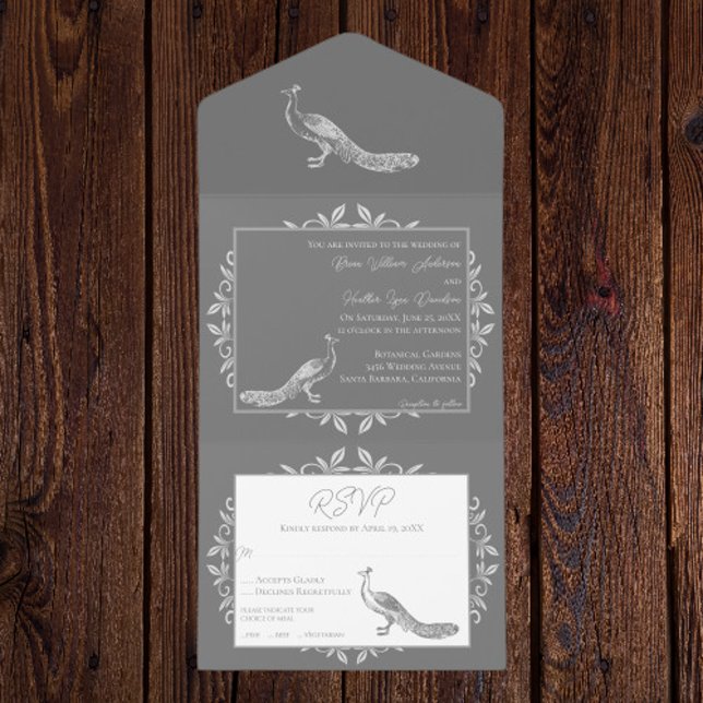 Gray Peacock Flourish All In One Invitation (Gray Peacock Flourish All in One Invitation)