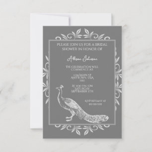 Gray Peacock Flourish Bridal Shower Invitation