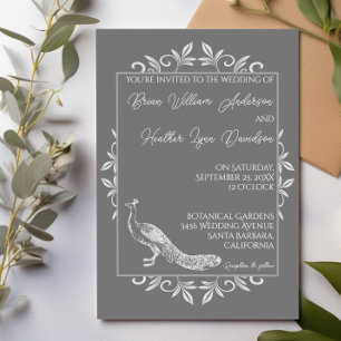 Gray Peacock Flourish Wedding Invitation