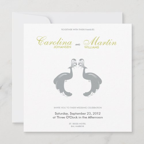 Gray Peacocks II Wedding Invite