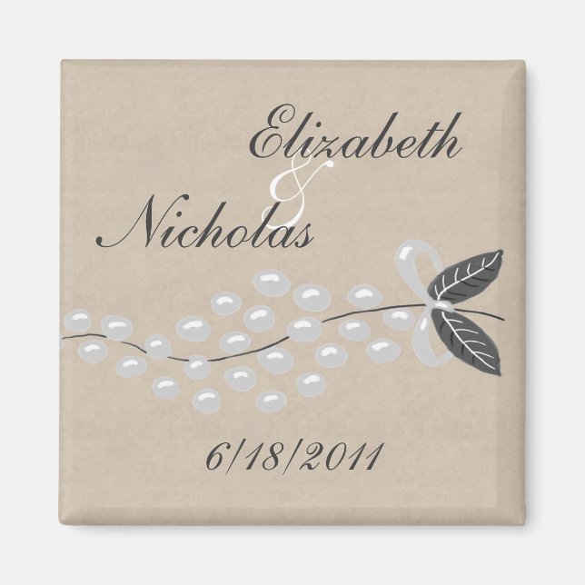 Gray Pearls Parchment Save the Date Magnet (Front)