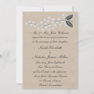 Gray Pearls Parchment Wedding Invitation