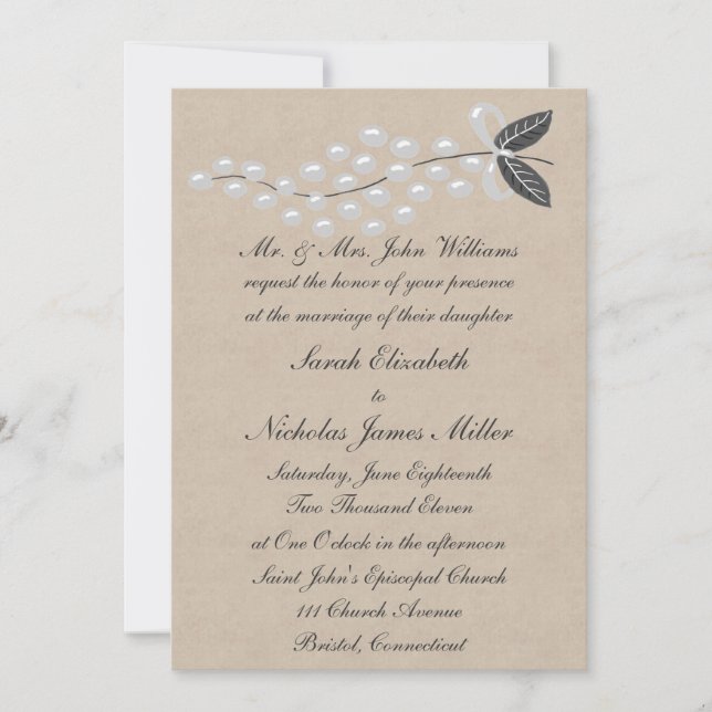 Gray Pearls Parchment Wedding Invitation (Front)