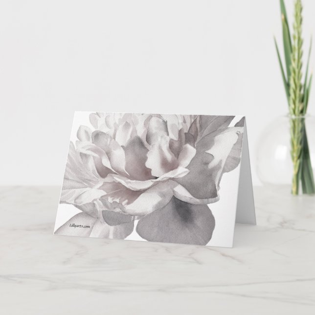 Gray Peony Fine Art Watercolor Greeting Card (Front)