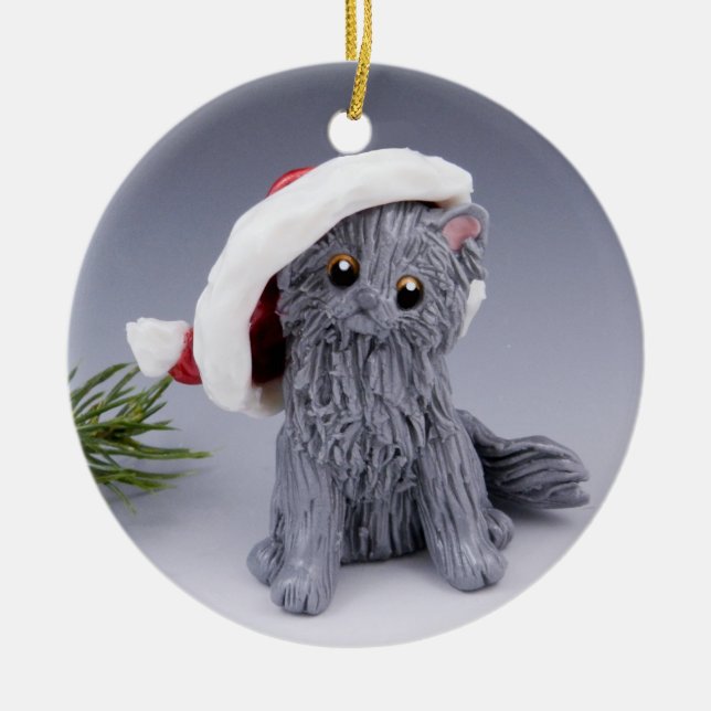 Gray Persian Cat Ceramic Ornament (Front)