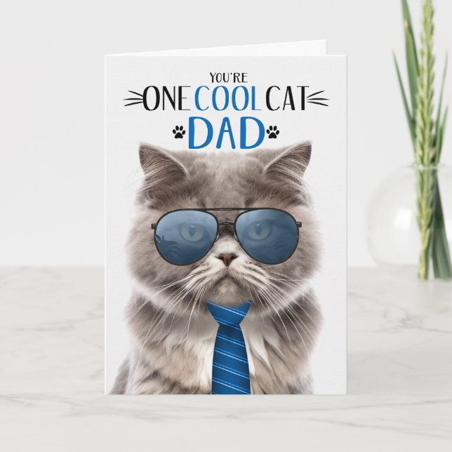 Gray Persian Cat Father's Day One Cool Cat Holiday Card (Front)