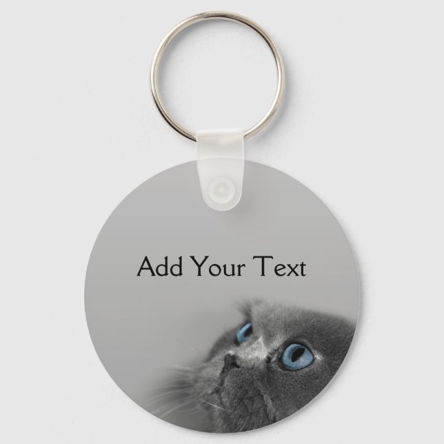 Gray Persian Cat with Blue Eyes on Gray Keychain (Front)