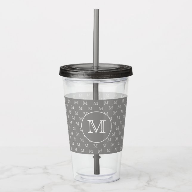 Gray Personal Monogram Pattern Acrylic Tumbler (Front)