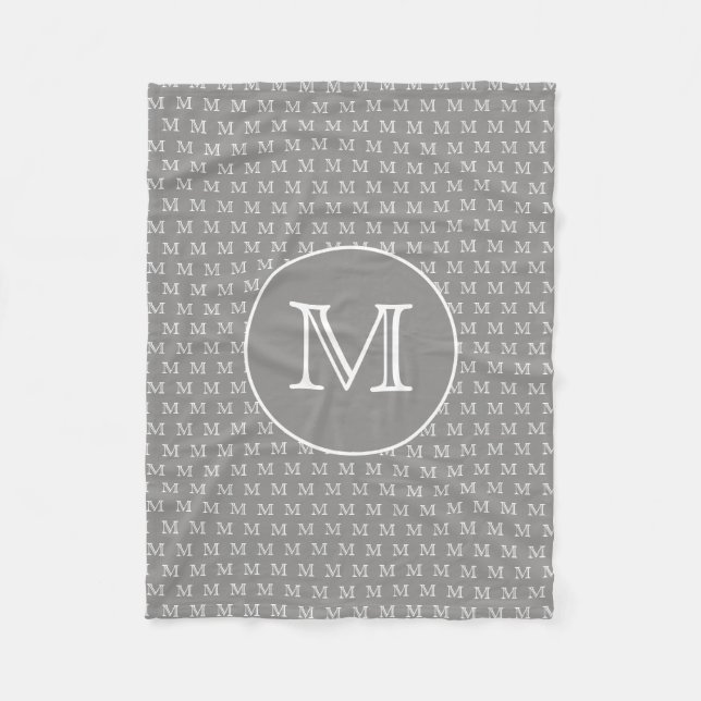 Gray Personal Monogram Pattern Fleece Blanket (Front)