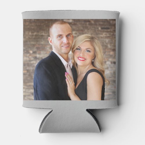 Gray Personalized 2 Photo Template Double Sided Can Cooler