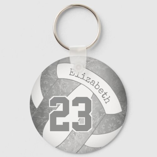 gray personalized girly volleyball keychain