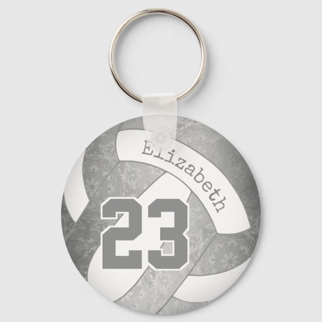 gray personalized girly volleyball keychain (Front)