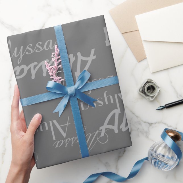Gray Personalized Name Wrapping Paper (Gifting)