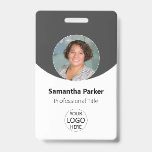 Gray Personalized Photo, Logo, Barcode Employee Badge