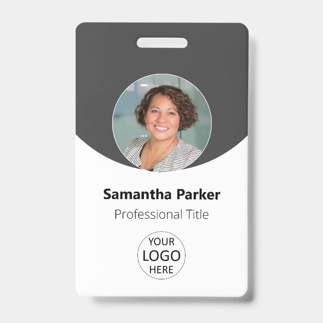 Gray Personalized Photo, Logo, Barcode Employee Badge (Front)