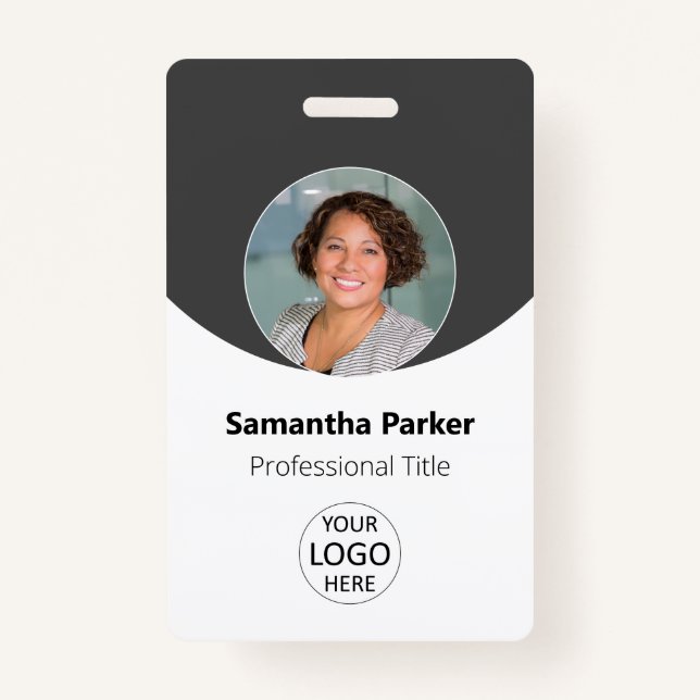Gray Personalized Photo, Logo, Barcode Employee Badge (Front)