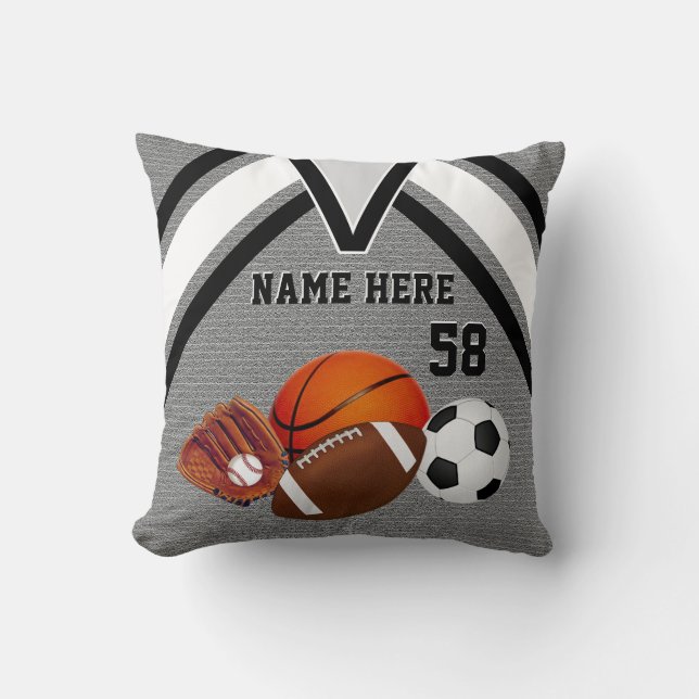 Gray Personalized Sports Throw Pillows Sports Room (Front)
