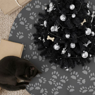 Gray Pet Paw Print Pattern Christmas Tree Skirt