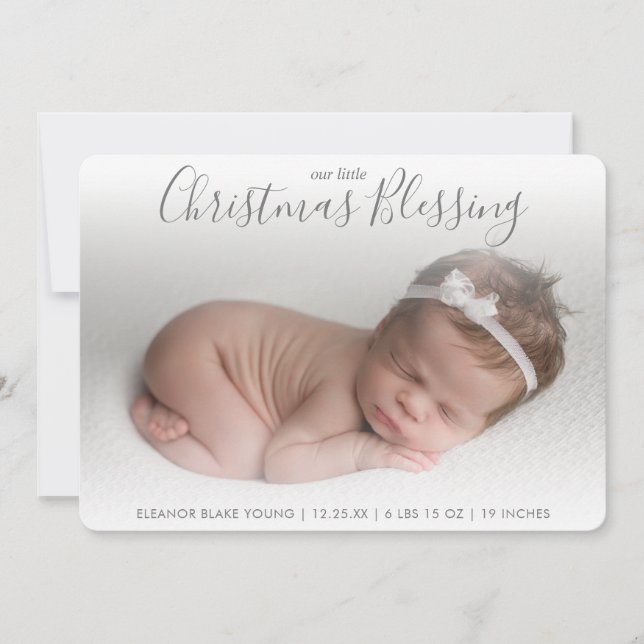 Gray Photo Birth Announcement Elegant Christmas (Front)