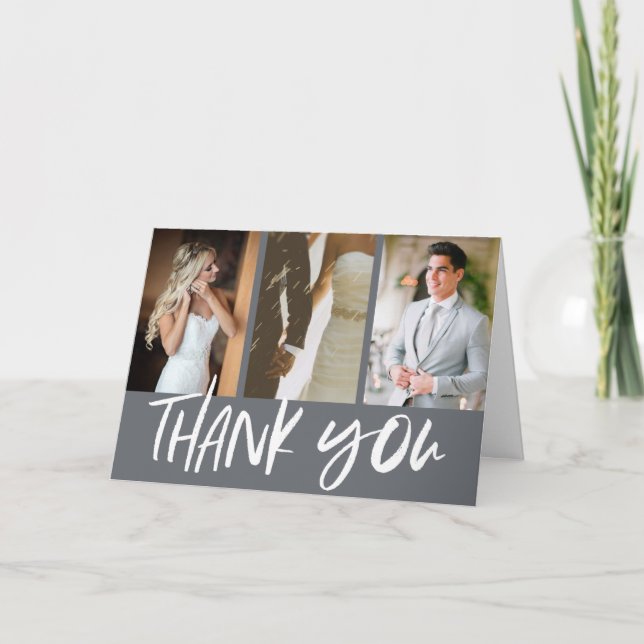 Gray Photo Hand Lettered Wedding Thank You (Front)