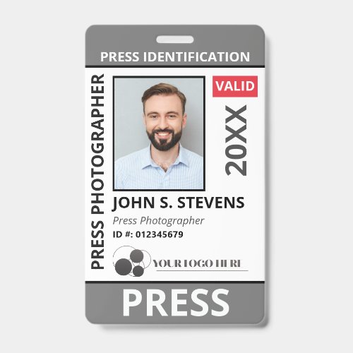 Gray Photo & Logo Press ID QR Code Badge