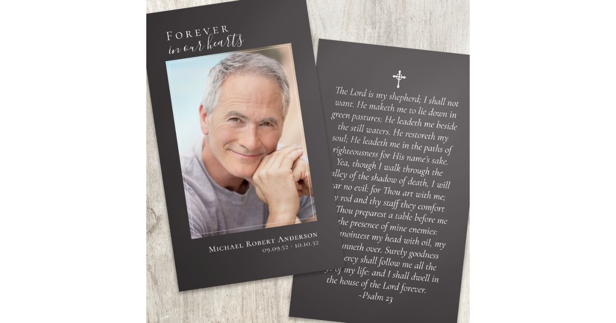 Gray Photo Memorial Prayer Card | Zazzle