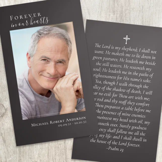 Gray Photo Memorial Prayer Card | Zazzle