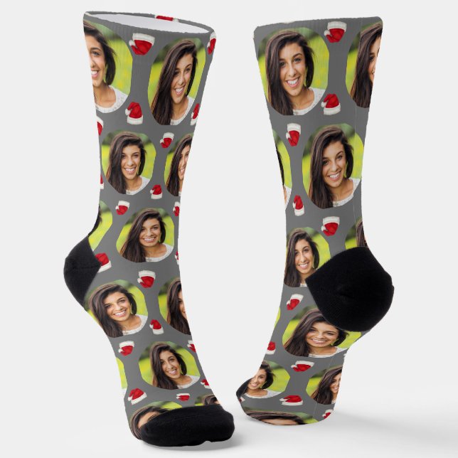 Gray Photo of Girlfriend For Boyfriend Christmas Socks (Angled)