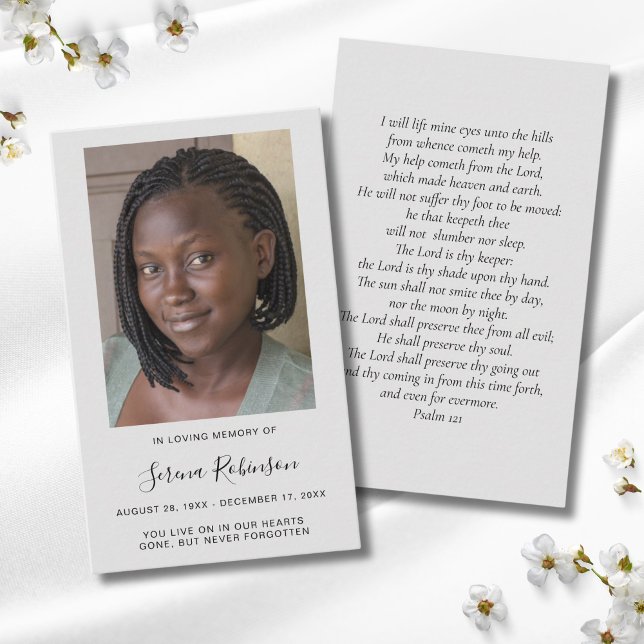 Gray Photo Sympathy Funeral Memorial Card (Photo Memorial Prayer Card)