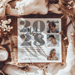 Gray Photo Triple Graduation Invitation