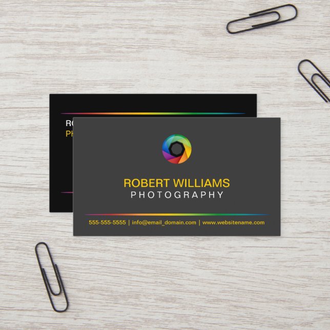 Gray Photographer Business Card (Front/Back In Situ)