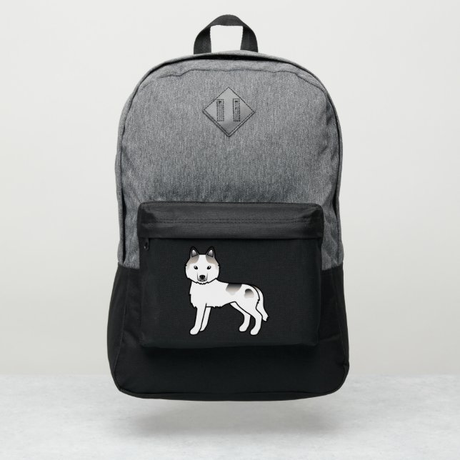 Gray Piebald Siberian Husky Cute Cartoon Dog Port Authority® Backpack (Front)