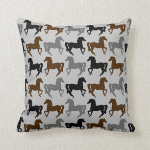 Gray Pillow: Black, Gray, Brown Horses Silhouettes Throw Pillow