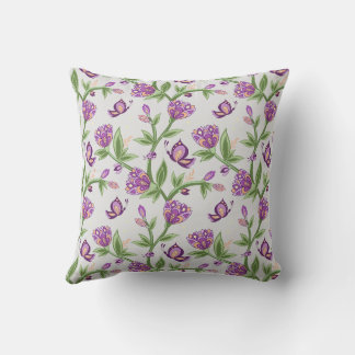 Gray pillows with purple floral design