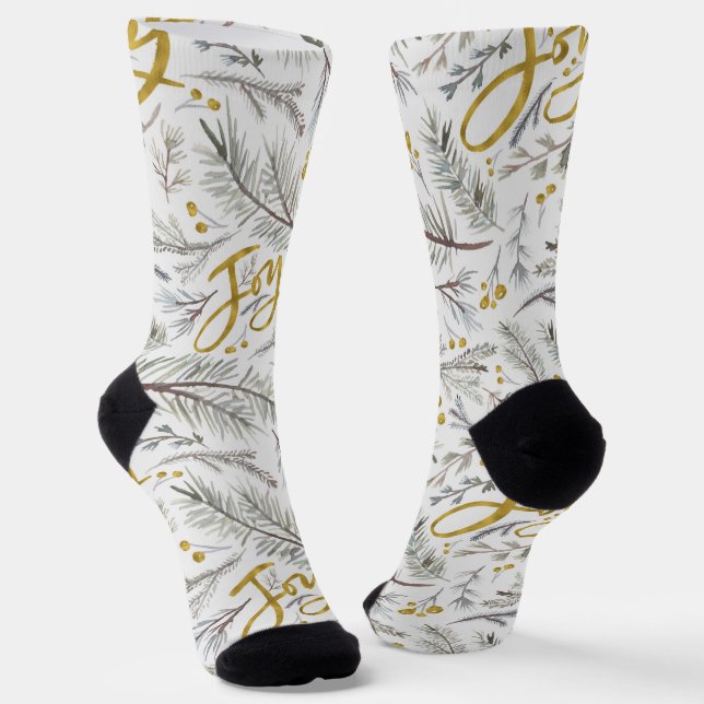 Gray Pine Twigs Glittering Joy Socks (Angled)