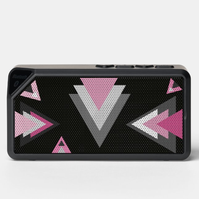 Gray, Pink and White geometric Bluetooth Speaker (Front)