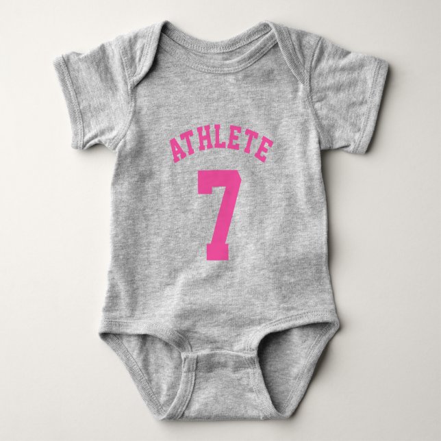 Gray & Pink Baby | Sports Jersey Design Baby Bodysuit (Front)