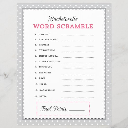 Gray And Pink Bachelorette Word Scramble Game 8128