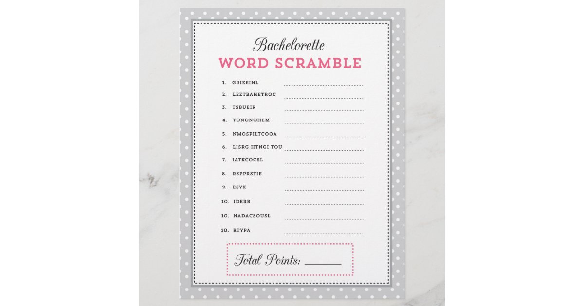 Gray &amp; Pink Bachelorette Word Scramble Game | Zazzle
