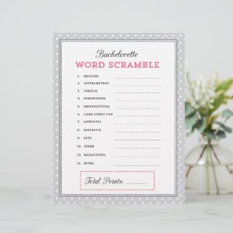 Gray &amp; Pink Bachelorette Word Scramble Game | Zazzle