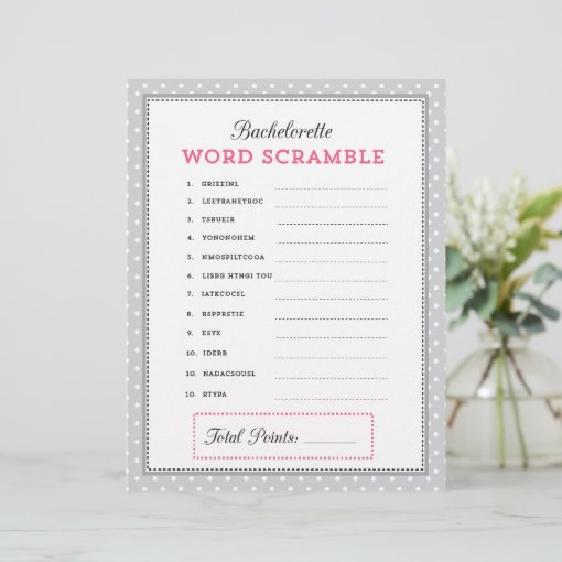 Gray &amp; Pink Bachelorette Word Scramble Game | Zazzle
