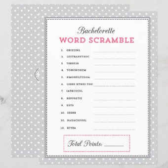 Gray &amp; Pink Bachelorette Word Scramble Game | Zazzle