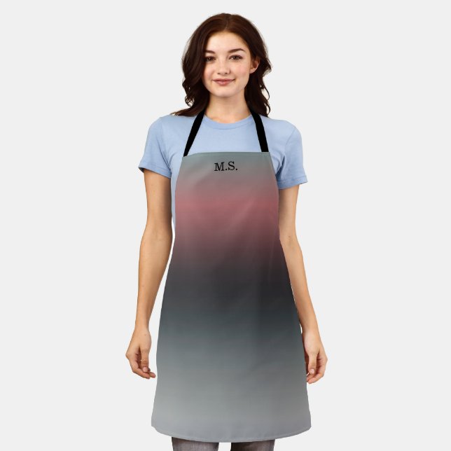 Gray, pink, black gradient, Ombre.  Apron (Worn)