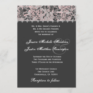 Gray Pink Black Vintage Damask Wedding Template